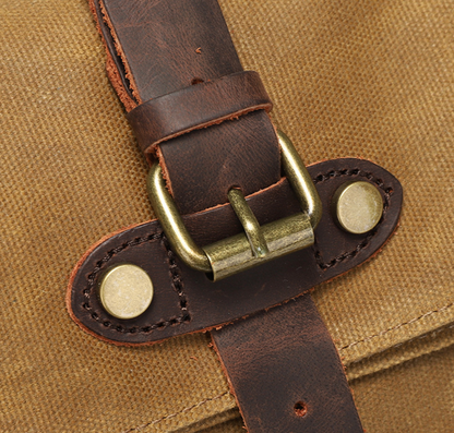 Canvas Messenger Bag with Waxed Finish and Top-Grain Cowhide Leather