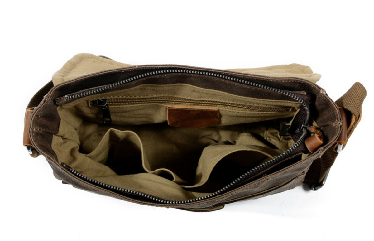 Canvas Crossbody Bag with Organizer Pockets and Adjustable Shoulder Strap