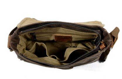 Canvas Crossbody Bag with Organizer Pockets and Adjustable Shoulder Strap