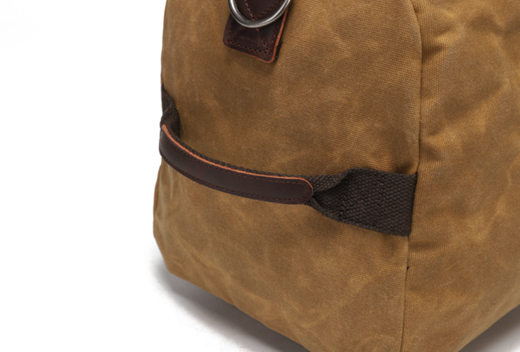 Canvas Duffle Bag with Washed Finish and Top-Grain Cowhide Leather