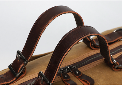 Canvas Duffle Bag with Washed Finish and Top-Grain Cowhide Leather