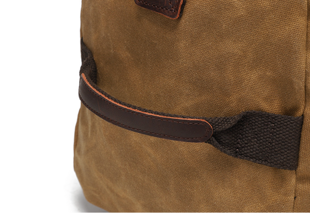 Canvas Duffle Bag with Washed Finish and Top-Grain Cowhide Leather