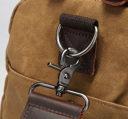 Canvas Duffle Bag with Washed Finish and Top-Grain Cowhide Leather