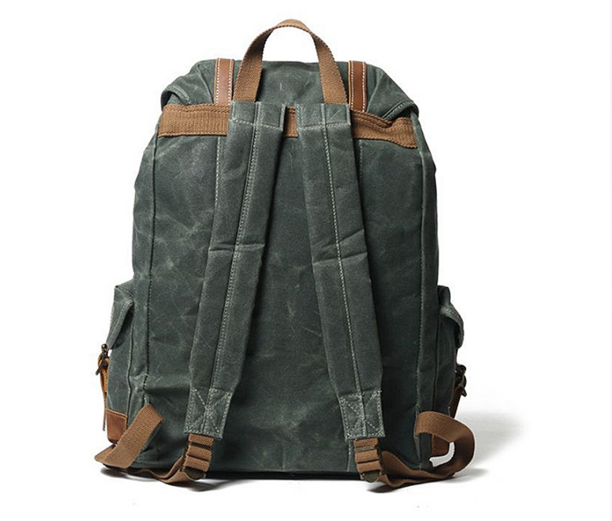 Waxed Canvas Backpack with Genuine Leather and Brass Hardware