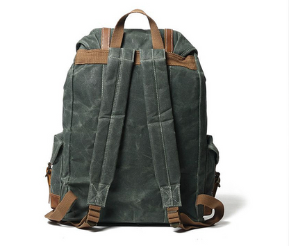 Waxed Canvas Backpack with Genuine Leather and Brass Hardware