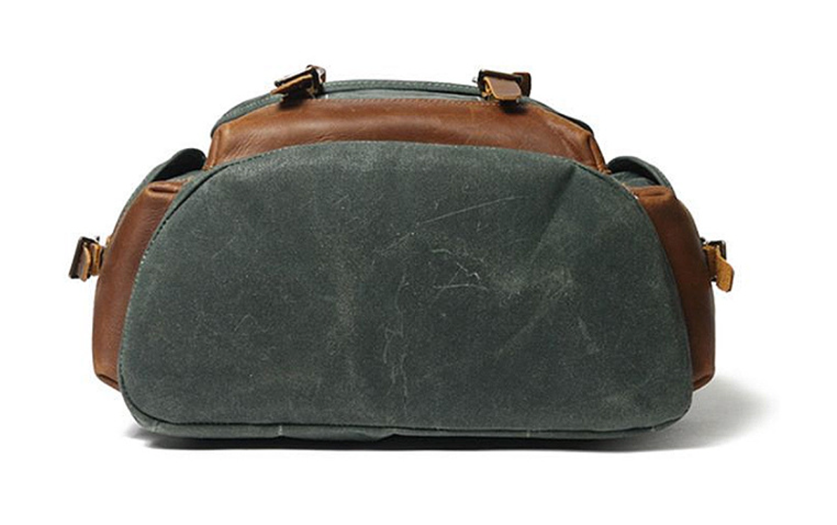 Waxed Canvas Backpack with Genuine Leather and Brass Hardware