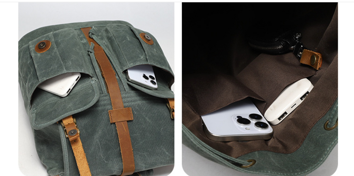 Canvas Backpack with 15.6-Inch Laptop Storage and Crazy Horse Leather