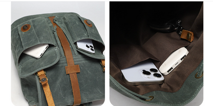 Canvas Backpack with 15.6-Inch Laptop Storage and Crazy Horse Leather