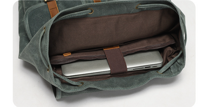 Canvas Backpack with 15.6-Inch Laptop Storage and Crazy Horse Leather