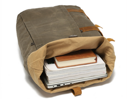 Canvas Roll Top Backpack with 15.6 Inch Laptop Storage