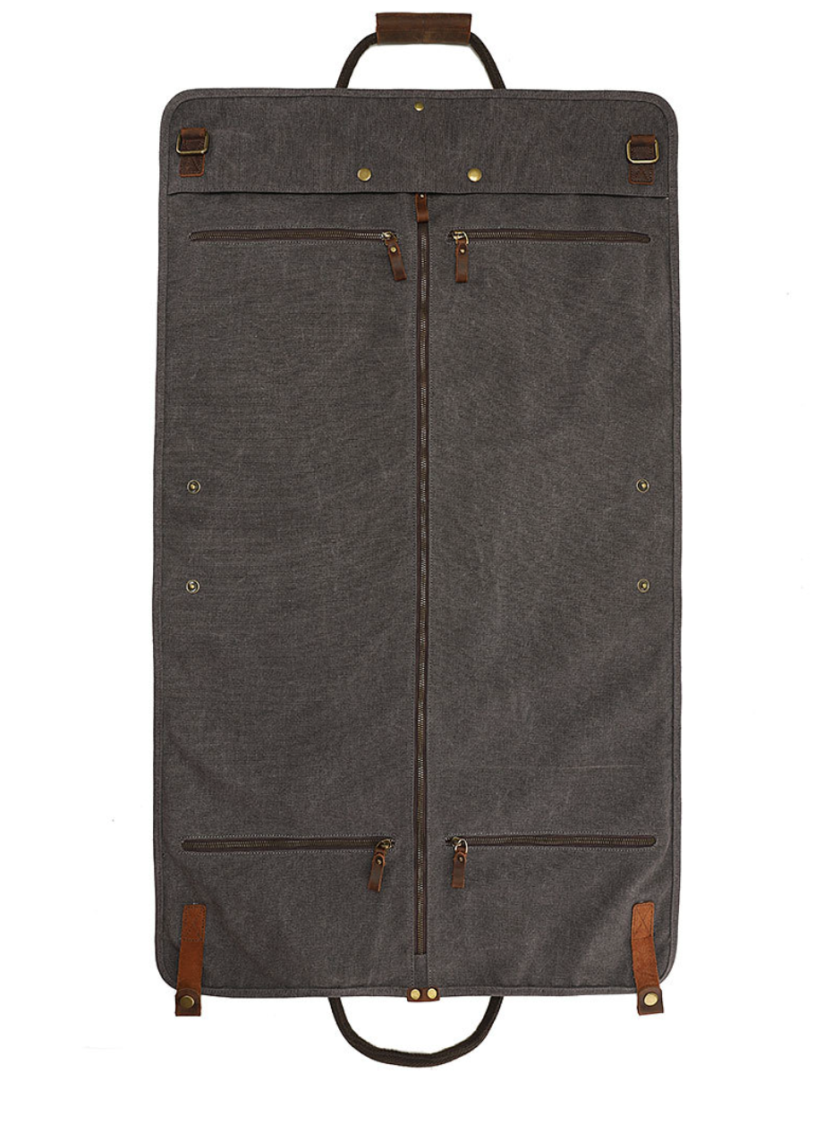 Garment Duffle Bag in Gray Canvas with Hanging Suit Carrier