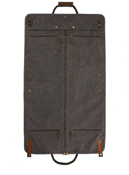 Garment Duffle Bag in Gray Canvas with Hanging Suit Carrier