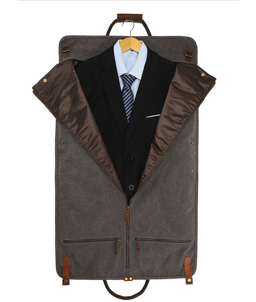 Garment Duffle Bag in Gray Canvas with Hanging Suit Carrier