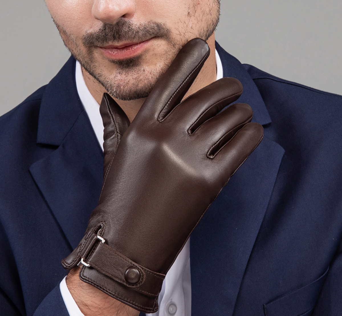 Men’s Sheepskin Leather Gloves for Warm Touchscreen Driving