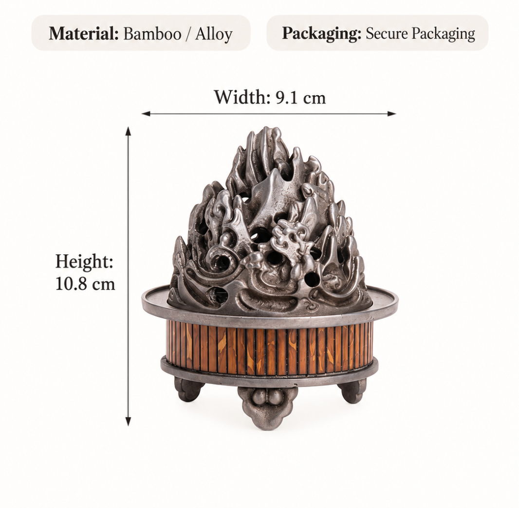 Incense Burner with Bamboo Alloy Detailing and Decorative Openwork Cover