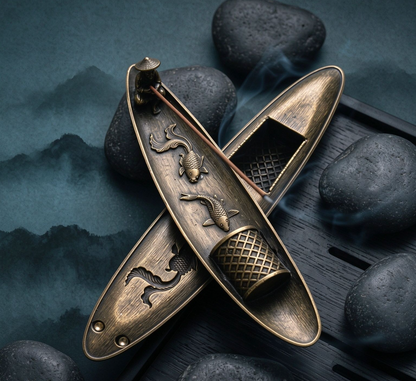 Stick Incense Holder with Fisherman Design and Ash Catching Tray