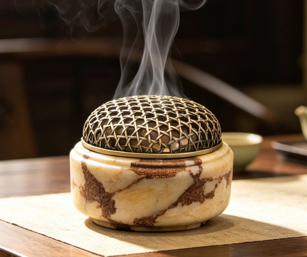 Marble Incense Burner with Decorative Metal Dome for Home Decor