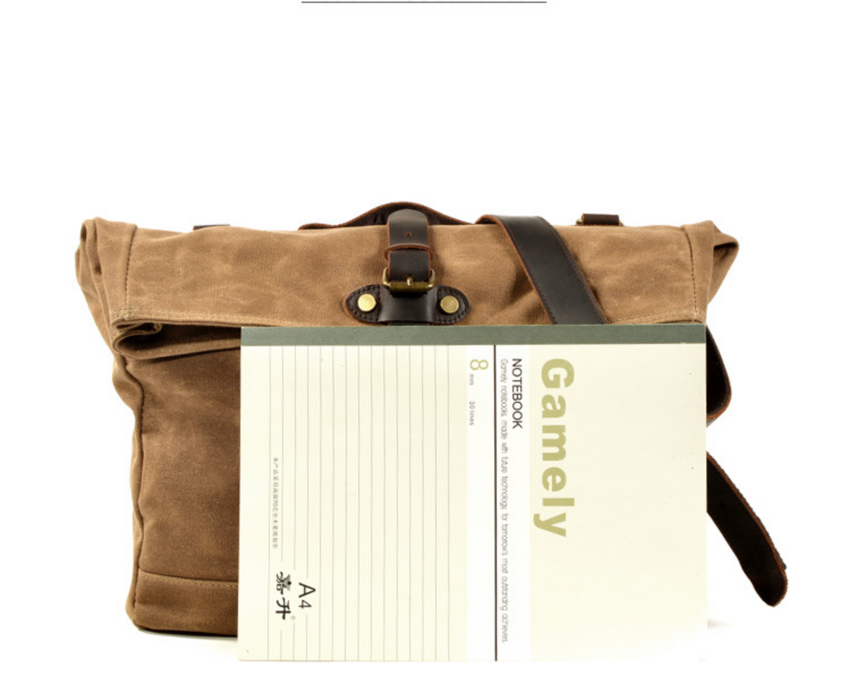 Canvas Courier Bag for Men with Waxed Canvas and Cowhide Leather