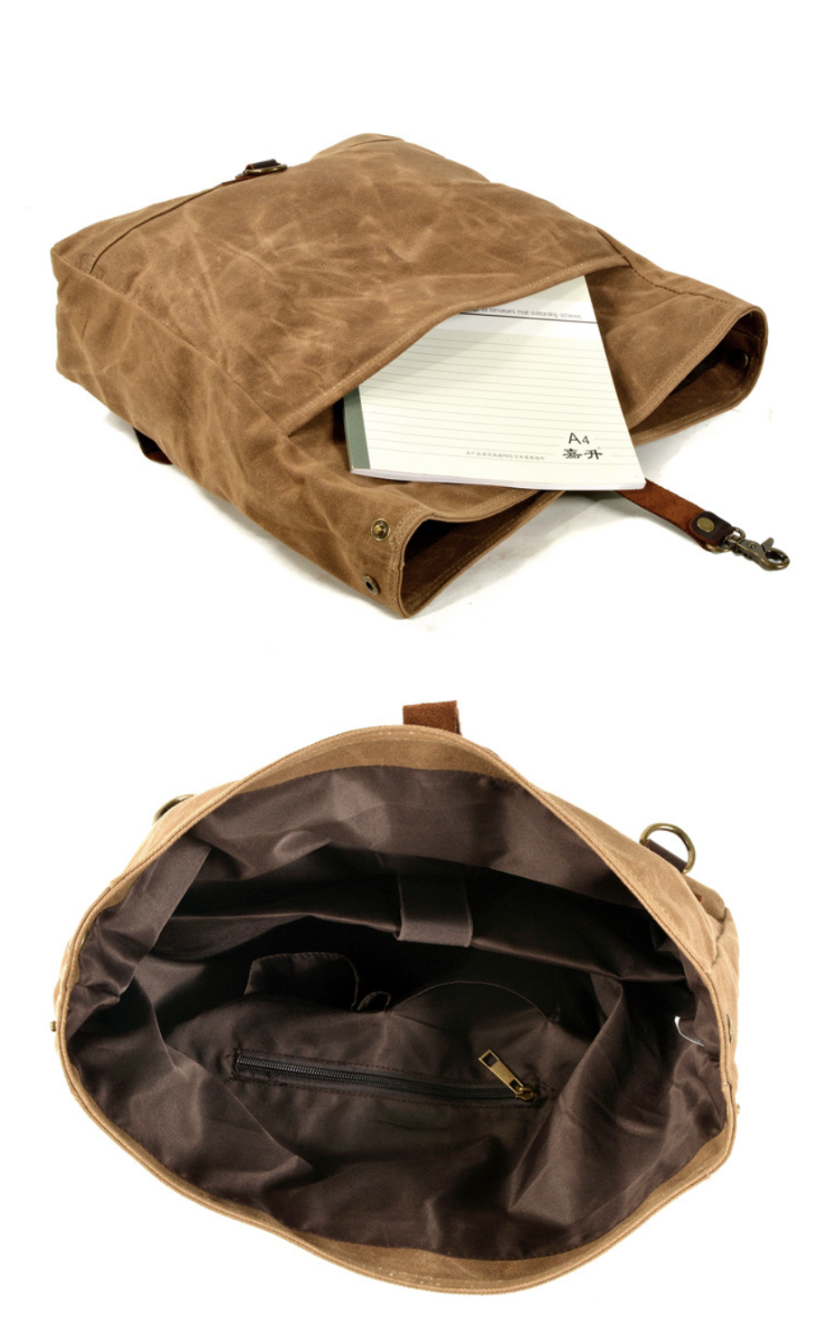 Canvas Courier Bag for Men with Waxed Canvas and Cowhide Leather