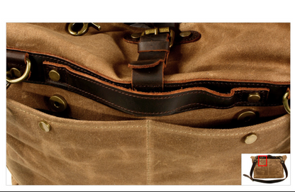 Canvas Courier Bag for Men with Waxed Canvas and Cowhide Leather