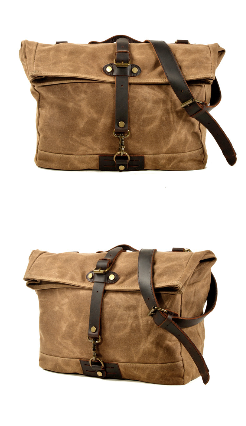 Canvas Courier Bag for Men with Waxed Canvas and Cowhide Leather