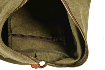 Canvas Shoulder Bag with Washed Finish and Cowhide Leather Strap