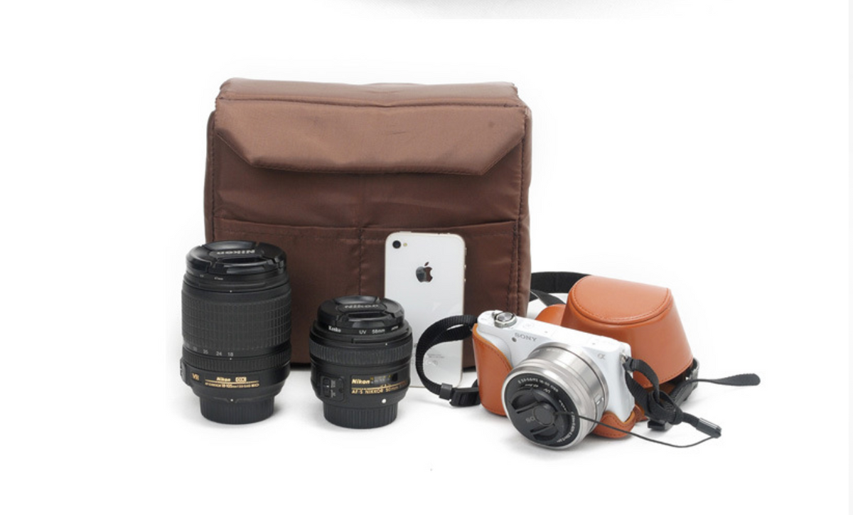 Canvas Camera Bag with Removable Dividers and Front Storage Pockets