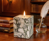 Green Veined Natural Marble Candle Holder with Square Open Top