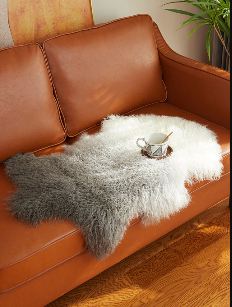 Genuine Sheepskin Rug with Curly Wool for Sofas and Chairs