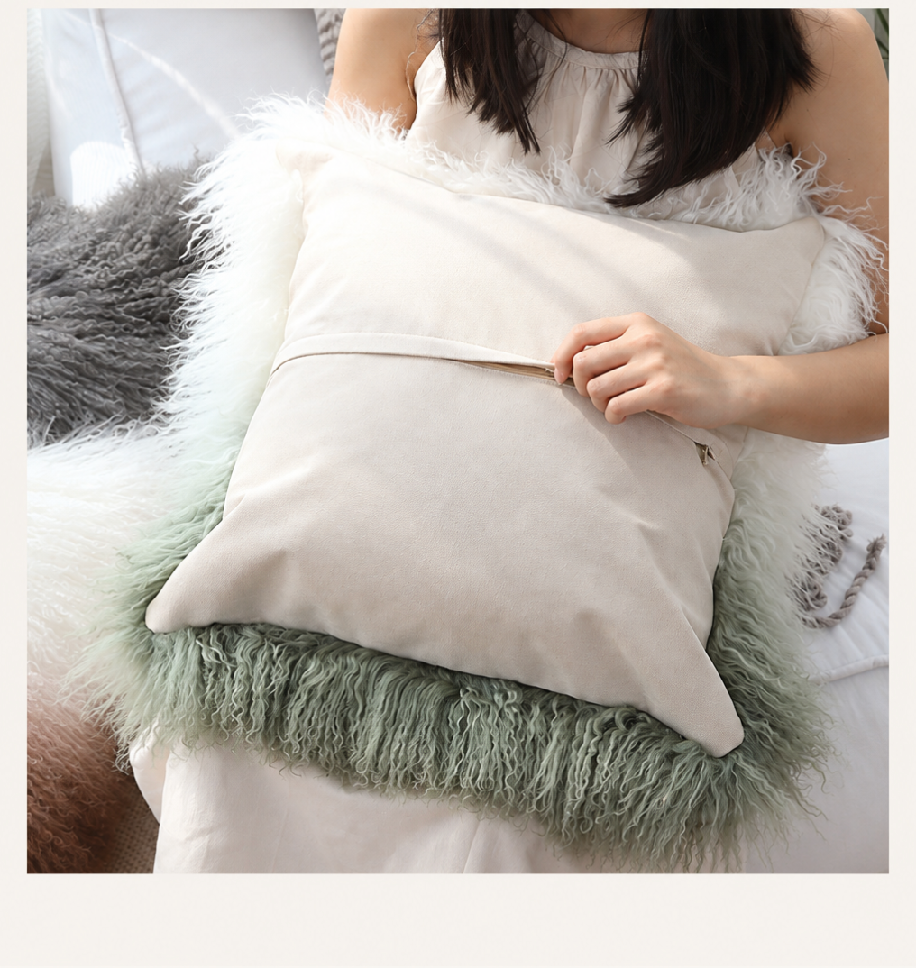 Genuine Sheepskin Pillow Cover with Curly Wool for Sofa Decor
