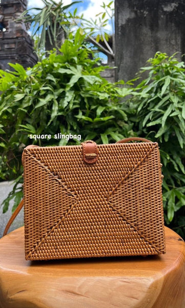 Black Round Rattan Bag (Medium) - Black Sling - Rattan Bag Straw Purse Boho Wicker Bali Woven Handbag by Novum Crafts