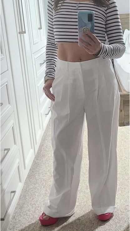 Women's White Pleated Loose Pants