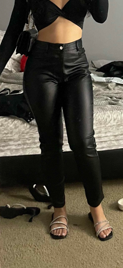 High Waist Straight Leg Real Leather Pants