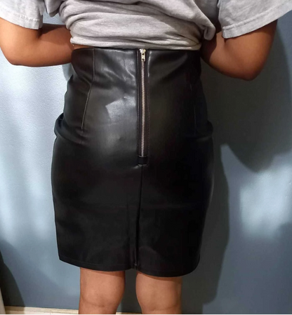 Genuine Leather Zip Back Straight Skirt Workwear