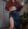 Genuine Black Leather Long Skirt