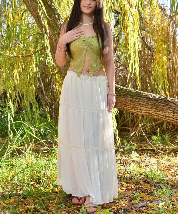 Boho Long Skirt with Ruffle Hem and Frill Trim