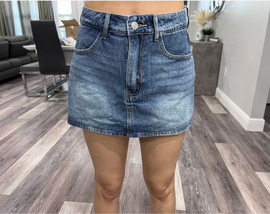 Slim Fit Mini Denim Skort