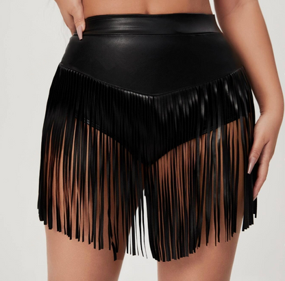 High Waist Fringe Trim Real Leather Shorts