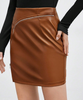 Leather Mini Skirt with Asymmetrical Front Zipper