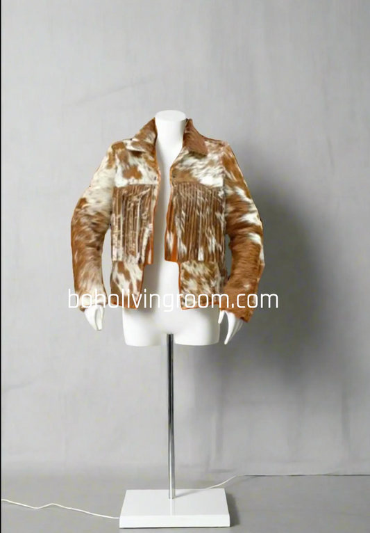 Brown White Cowhide Fur Jacket