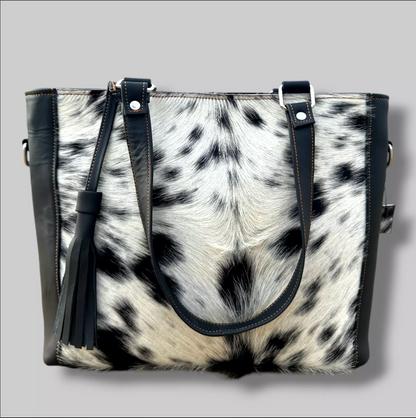 Black White Cowhide Fur Messenger Bag