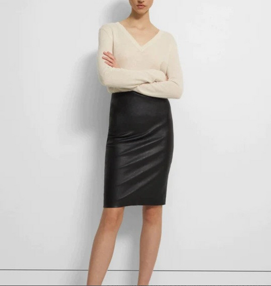 Women's Genuine Black Leather Skirt