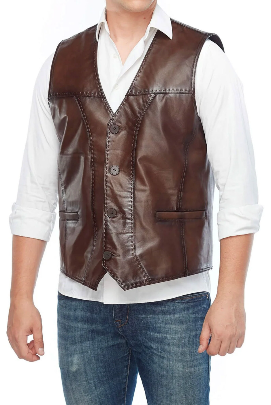 Men's Slim fit Brown Leather Vest