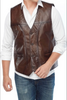 Men's Slim fit Brown Leather Vest