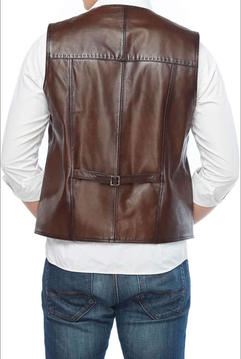 Men's Slim fit Brown Leather Vest