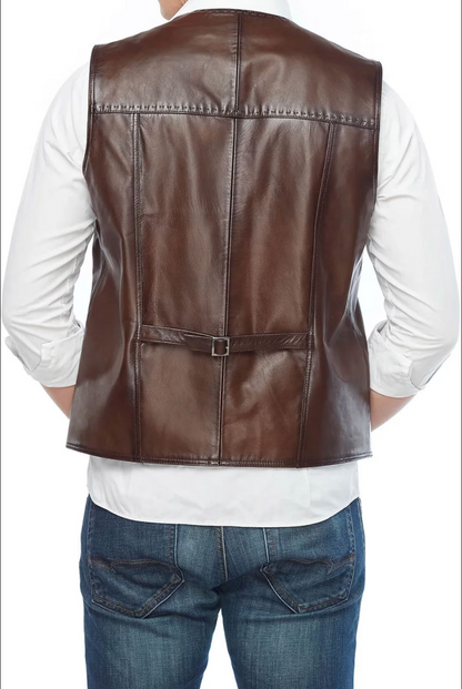 Men's Slim fit Brown Leather Vest