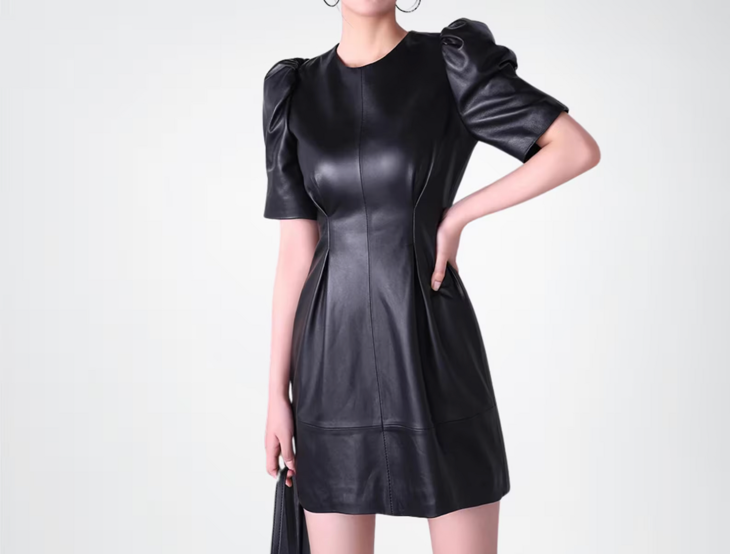 women's black leather dress