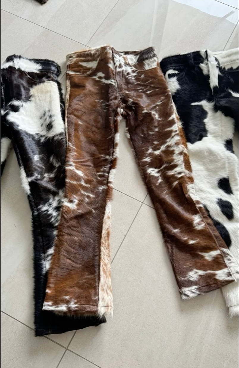 Women Hair On Cowhide Pants Brown White