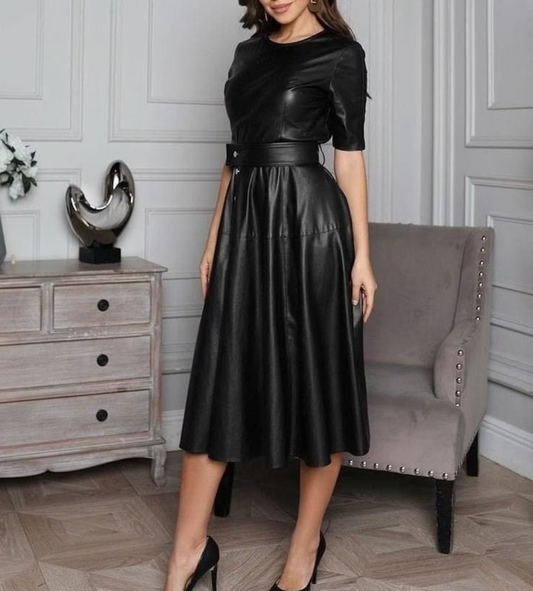 black leather cocktail dress