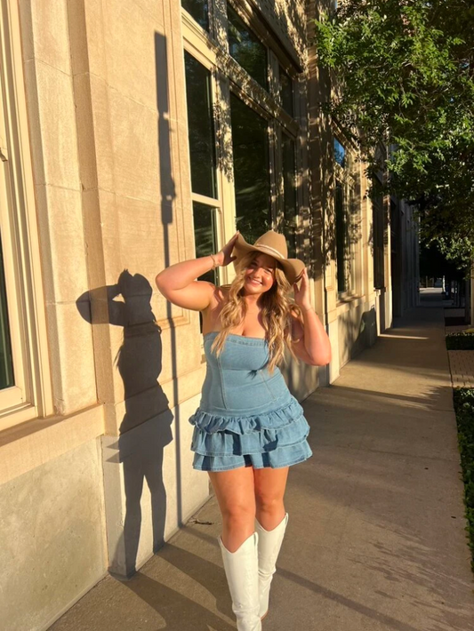 Mini short denim dress open back